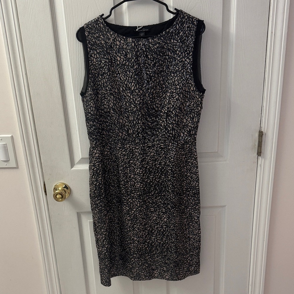 Kenneth Cole Black and Tan Patterned Midi Dress size Large